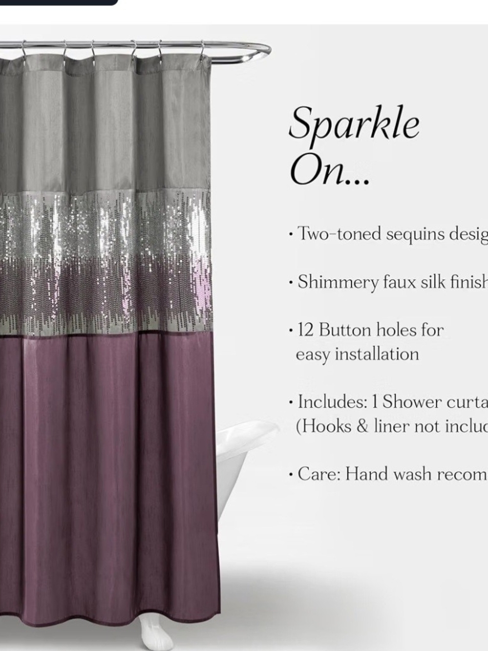 Sequin Two-Tone Shower Curtain - Gray and Plum